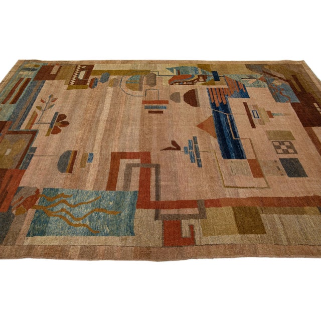 1960s 1960s Handmade Vintage Arts & Crafts Brown Wool Rug With Allover Motif For Sale - Image 5 of 7