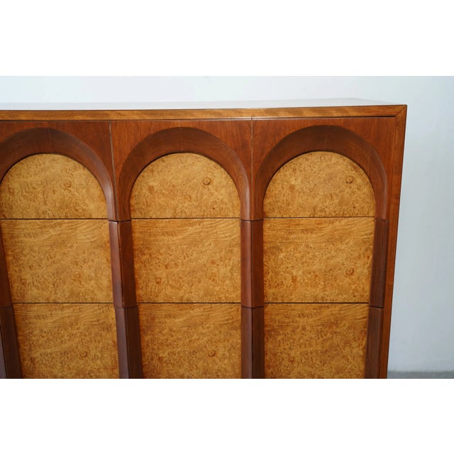 1960s Mid Century Thomasville Sculptural Tall Dresser Walnut & Olive Burl For Sale In Las Vegas - Image 6 of 10