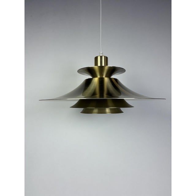 Brushed Metal Pendant Lamp by Frandesen Light, 1970s, in Very Good conditions. Designed 1970 to 1979 This piece has an...
