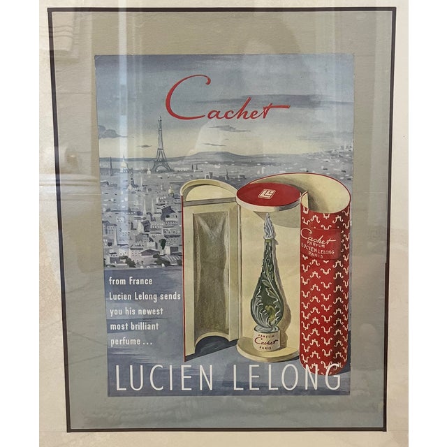 Vintage Lucien Lelong Perfume Ad From France - Framed For Sale - Image 4 of 6
