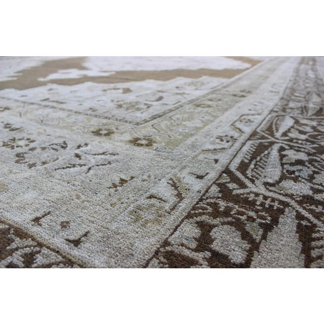 Mid 20th Century Vintage Turkish Oushak Long Rug With Medallion in Brown, Green & Neutral Colors For Sale - Image 5 of 7