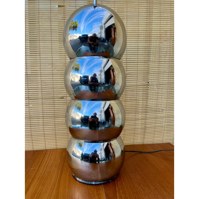 Chrome Mid Century Modern Chrome Stacked Ball Table Lamp in the Kovacs's Style. Circa 1970s For Sale - Image 8 of 15