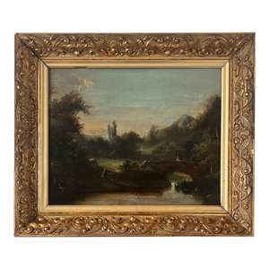 19th C. Parisian Landscape Oil Painting, Gesso Frame