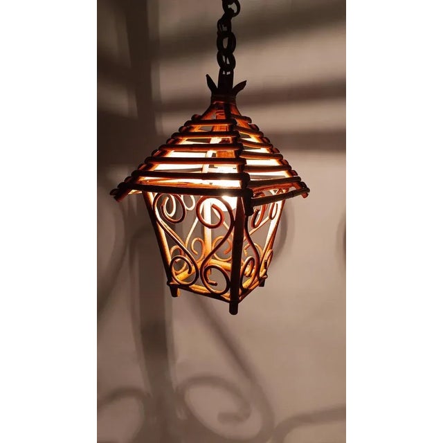 Mid-Century Hand-Crafted Bamboo Cane and Rattan Lantern Pendant, 1960s For Sale - Image 11 of 18