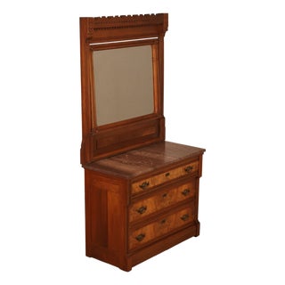 Antique Victorian Eastlake Walnut Marble Top Dresser With Mirror For Sale