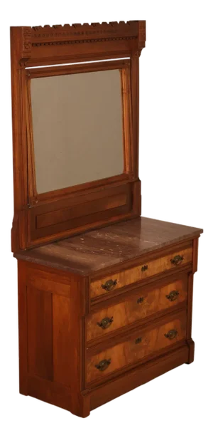 Antique Victorian Eastlake Walnut Marble Top Dresser With Mirror