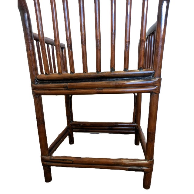 Wood Antique Chinese Bamboo Armchair With Slatted Back and Lacquered Base For Sale - Image 7 of 10