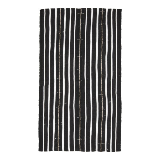 Striped Kilim Black White Vintage Handmade Area Rug For Sale