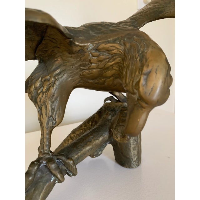 Vintage Mid-Century Solid Brass Eagle on Branch Sculpture For Sale - Image 10 of 12