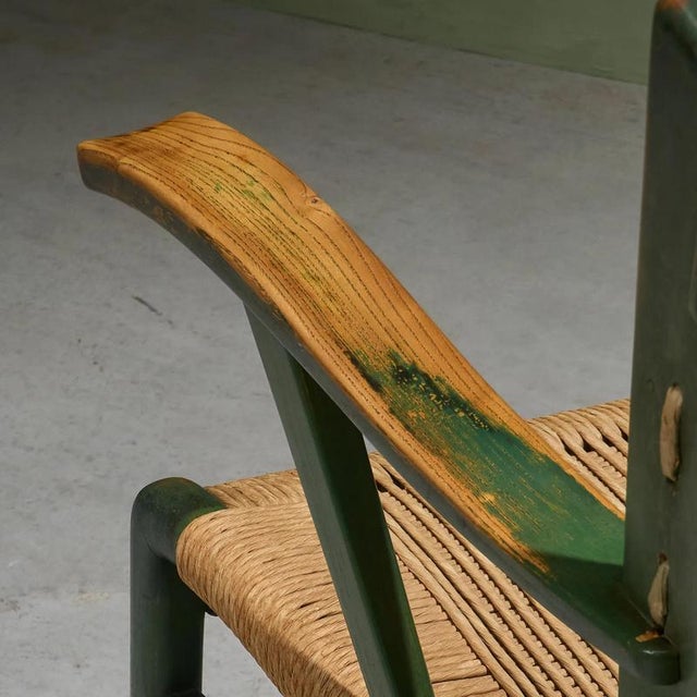 Green Lacquered Chestnut and Papercord I due forni Firenze Armchairs, Italy, Set of 2 For Sale - Image 6 of 10