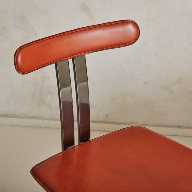 Burnt Orange Leather + Chrome Frame Chairs, Italy 1970s - A Pair For Sale - Image 9 of 11