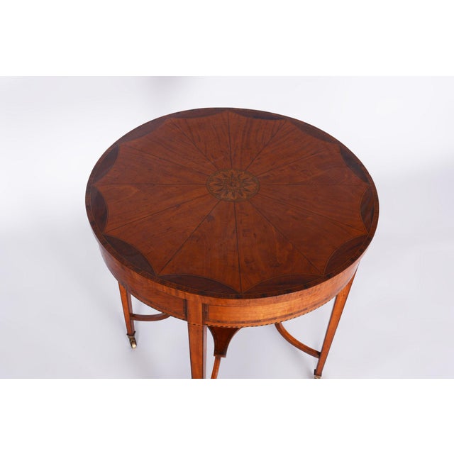 Wood Biedermeier Round Table in Cherrywood with Detailed Marquetry, France, 1850s For Sale - Image 7 of 11