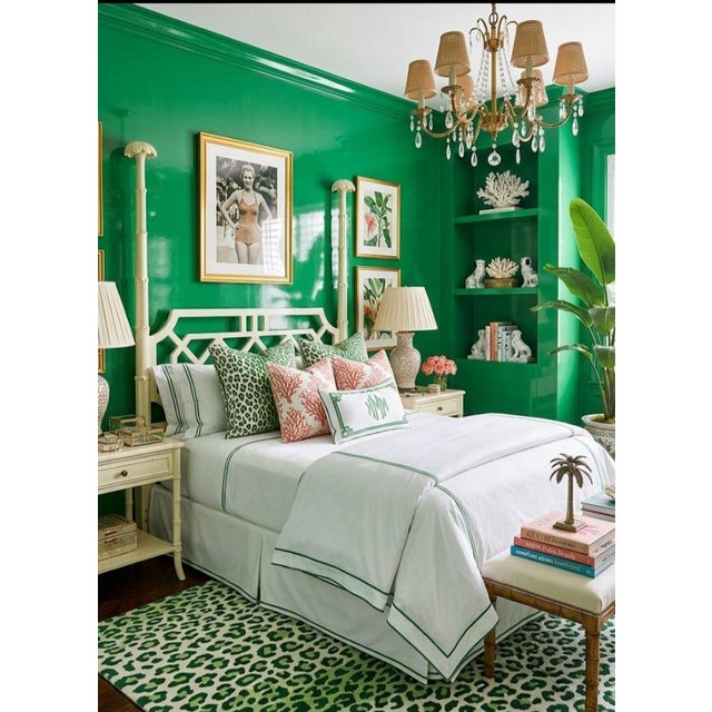 Vintage Palm Beach Regency Cream Lacquered Serge Roche Style Fretwork Palm Tree Pole Full Size Headboard For Sale - Image 11 of 11