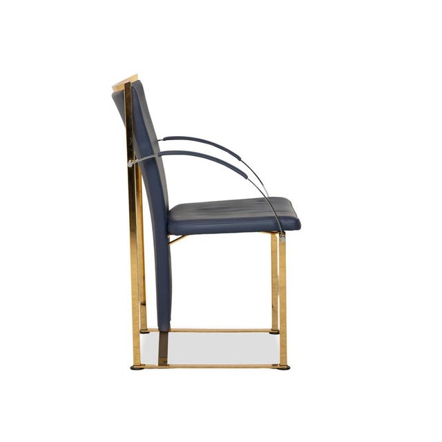 Chairs in Blue Leather and Golden Metal from Ronald Schmitt, Set of 4 For Sale - Image 9 of 11