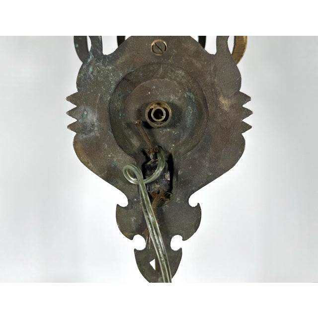 Metal Spanish Revival Brass Wall Sconce: Gothic Dragon Design, c. 1910-1920 For Sale - Image 7 of 10