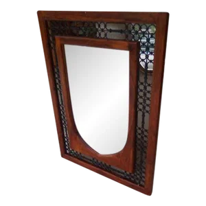 1990s Moroccan Style Brown & Black Hanging Rectangular Wall Mirror with Metal Design