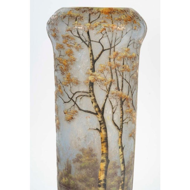 Glass Vase with Wooded Lakeside Landscape from Daum Nancy, France, 1890s For Sale - Image 6 of 8