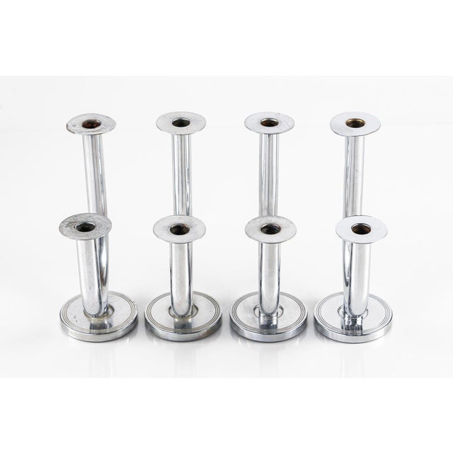 Antique Art Deco Taurex Chrome Candlestick Holders by Walter Von Nessen for Chase For Sale - Image 9 of 16