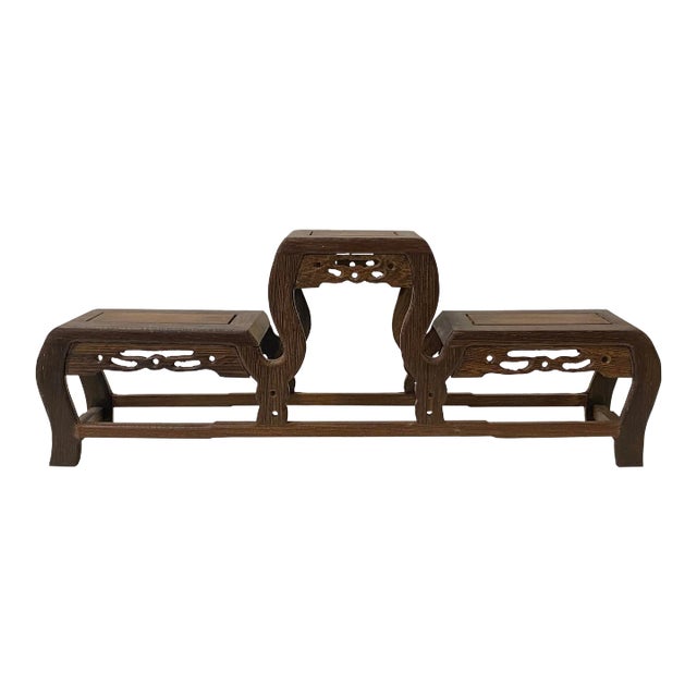 14" Brown Wood Step Shape Table Top Curio Display Easel Stand For Sale