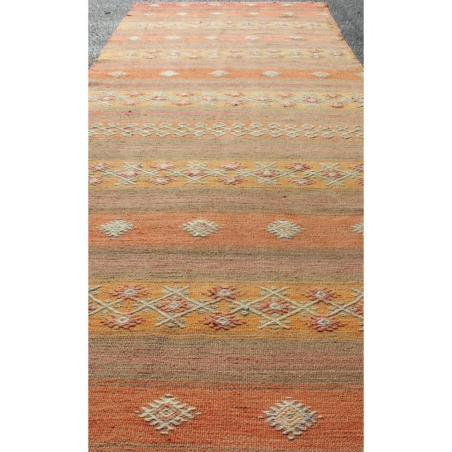 Colorful Vintage Turkish Kilim Rug With Horizontal Stripes and Geometric Shapes For Sale In Atlanta - Image 6 of 12