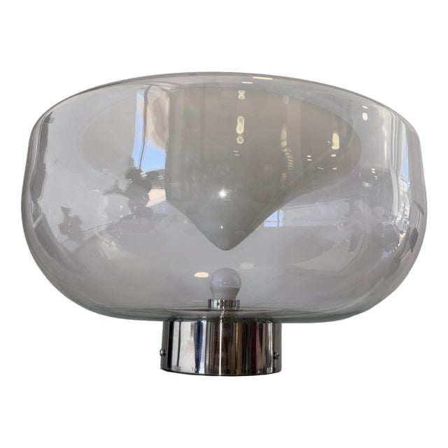 Vintage Glass and Chromed Metal Table Lamp from Leucos, 1970s For Sale