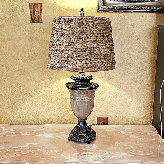 Late 20th Century Natural Woven Seagrass Drum Lamp Shade With Metal Spider Fitter, Coastal Boho Style For Sale - Image 4 of 18