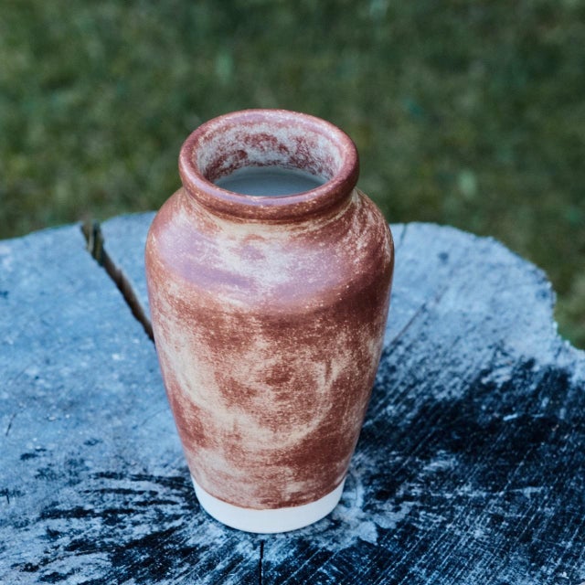 Stoneware vase, wheel-thrown from white stoneware and hand-painted with "Chai Matte Shino" glaze. Brand: Hiraeth Ceramics...