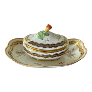 Antique 18th Century Vienna Porcelain Sauce Tureen and Underplate