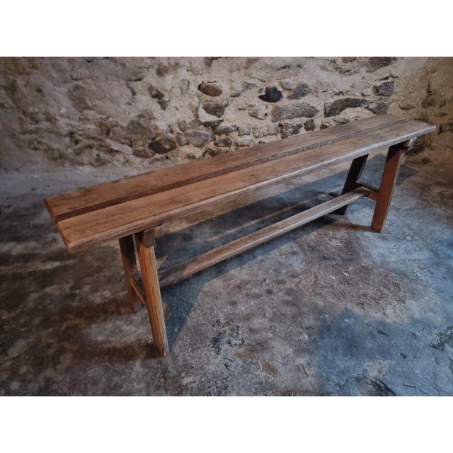 Rustic Vintage French Oak Bench, 1950s For Sale - Image 3 of 12