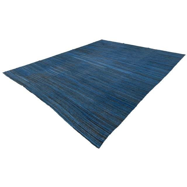 Modern Handmade Deep Indigo Wool Kilim Rug – Minimalist Contemporary Flatweave For Sale - Image 12 of 12