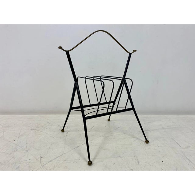 Italian Black Metal & Brass Magazine Rack, 1960s For Sale - Image 9 of 13