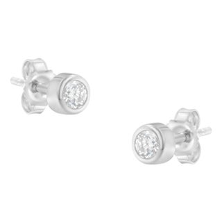 10K White Gold 1/5 Cttw Round Brilliant-Cut Near Colorless Diamond Bezel-Set Stud Earrings (H-I Color, I1-I2 Clarity) For Sale