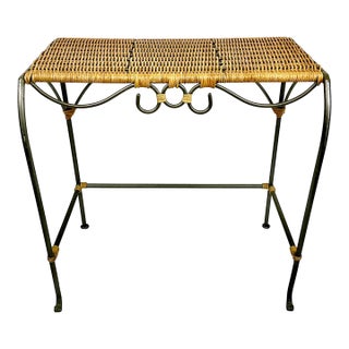 1970s Vintage Boho Chic Coastal Arts & Crafts Wicker and Steel Side Table. For Sale