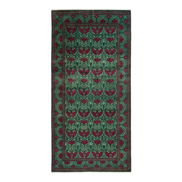 Eclectic Collection Hand-Knotted Area Rug - Green 8' 1" x 16' 1" For Sale