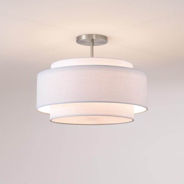 Contemporary Coronado Semi Flush Mount Light Kit - White Linen Shade, Satin Nickel Finish For Sale - Image 3 of 4