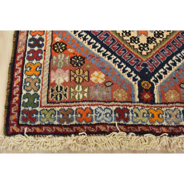 Yalameh Rug 2’1” X 3’3” Orange Wool Vintage Tribal Hand-Knotted Carpet For Sale In Philadelphia - Image 6 of 8