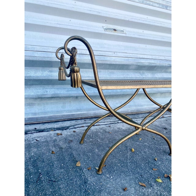 Copper 1970s Rope Gilt Metal and Teasel Bench . For Sale - Image 8 of 12