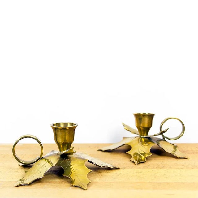 Oak Leaf Candle Holders, Spain, 1960s, Set of 2 For Sale - Image 4 of 4