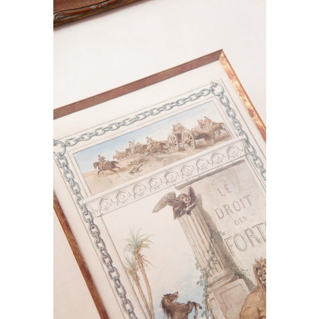François Fortuné Ferogio, Le Droit des Forts, 1800s, Watercolor, Framed For Sale - Image 10 of 12