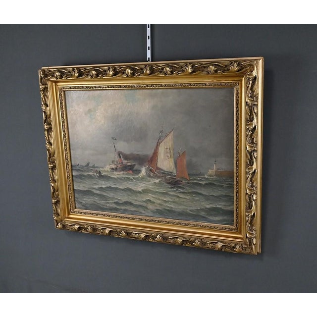 Demont, Painting Entrance to the Port by Rough Seas, 1890s, Oil on Canvas For Sale - Image 4 of 17