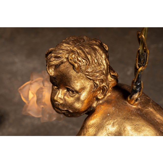 Vintage Gilt Paint Figural Cherub Hanging Light For Sale - Image 9 of 9