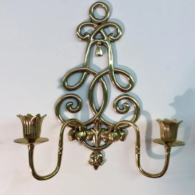 Mid-Century Modern Mid Century Hollywood Regency Gold Wall Sconces - a Pair For Sale - Image 3 of 7