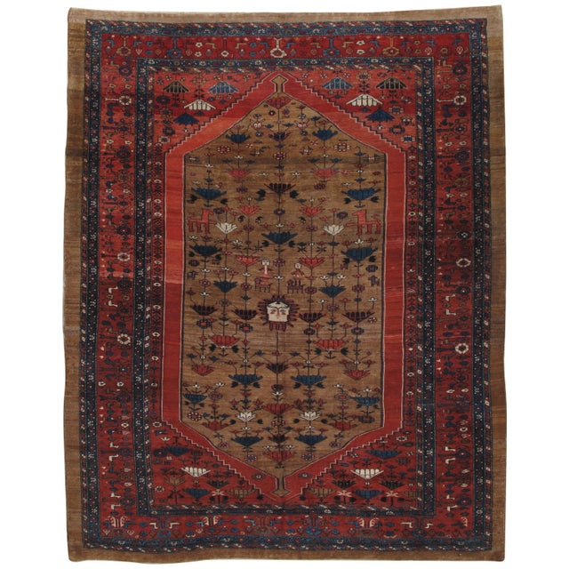 Antique Bakshaish Carpet, Oriental Persian Handmade in Brown, Blue and Red For Sale - Image 9 of 18