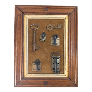 20th Century Assemblage of Vintage and Antique Keys in Walnut Frame For Sale