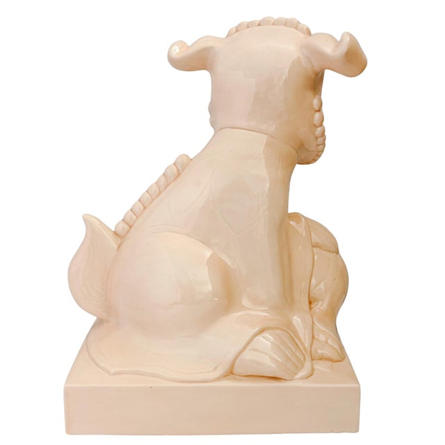 Large Scale Vintage Monochrome Blush Pink Glazed Ceramic Foo Dogs - A Pair For Sale - Image 15 of 17