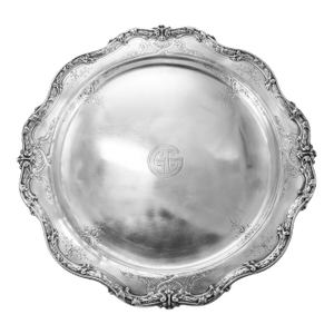 Vintage 925 Sterling Silver Round 3d Floral Platter Tray