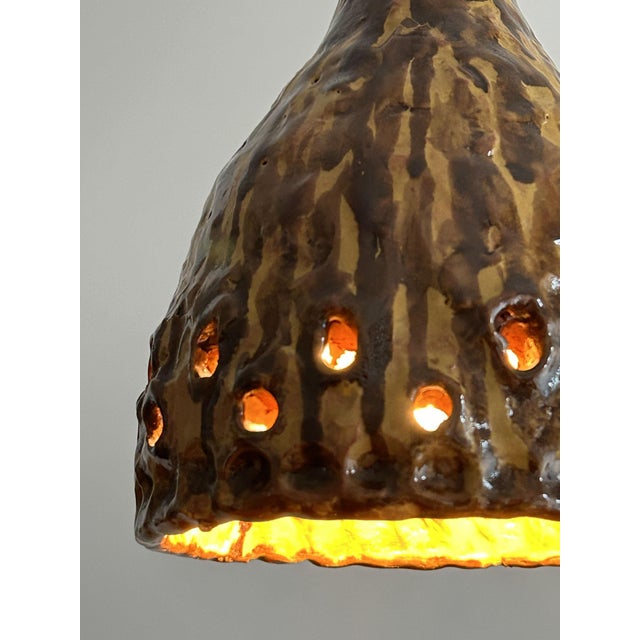 Ceramic Brutalist Artisanal Danish Ceramic Pendant Lamp, 1960s For Sale - Image 7 of 9