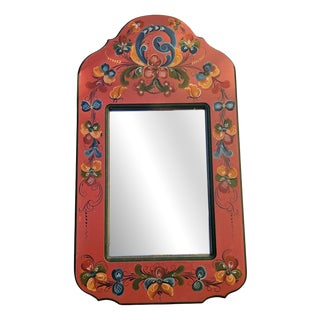 Painted Wooden Mirror with Flower Decor, 1970s For Sale