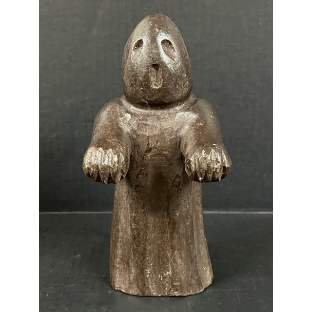 Brown Set of Four Folk Art Carved Wooden Ghost Sculpture For Sale - Image 8 of 9