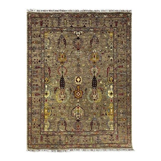Sultani Pineapple Floral Wool Rug in Gray and Burgundy, 4'10" X 6'5" For Sale